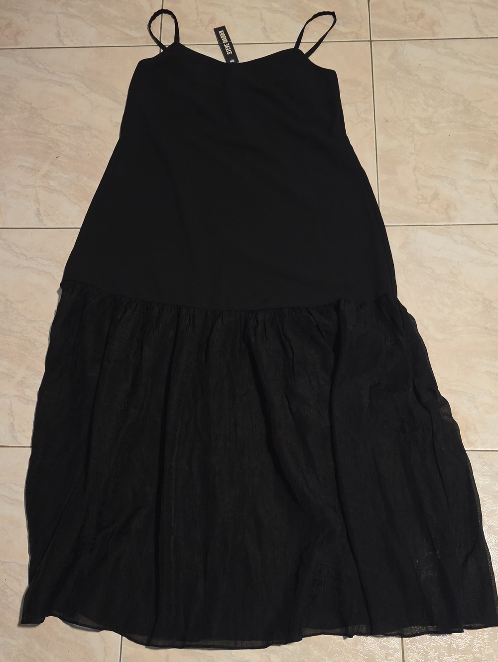 Steve Madden Black Tiered Maxi Slip Dress